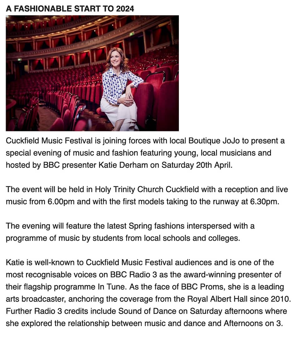 Katie Derham Music event Sussex